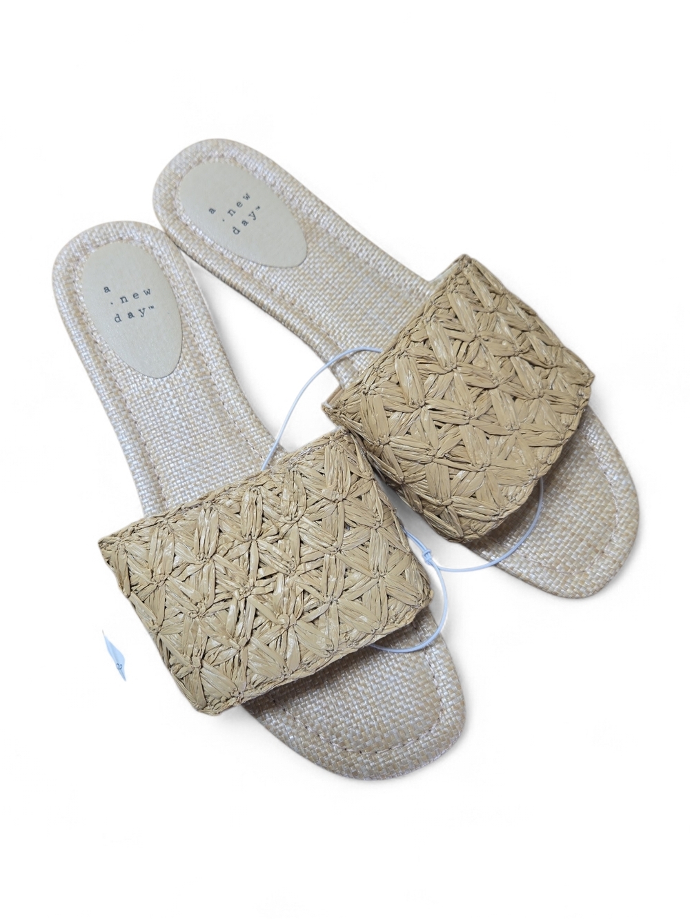 a new day Woven Straw Slide Sandals in Natural Taupe